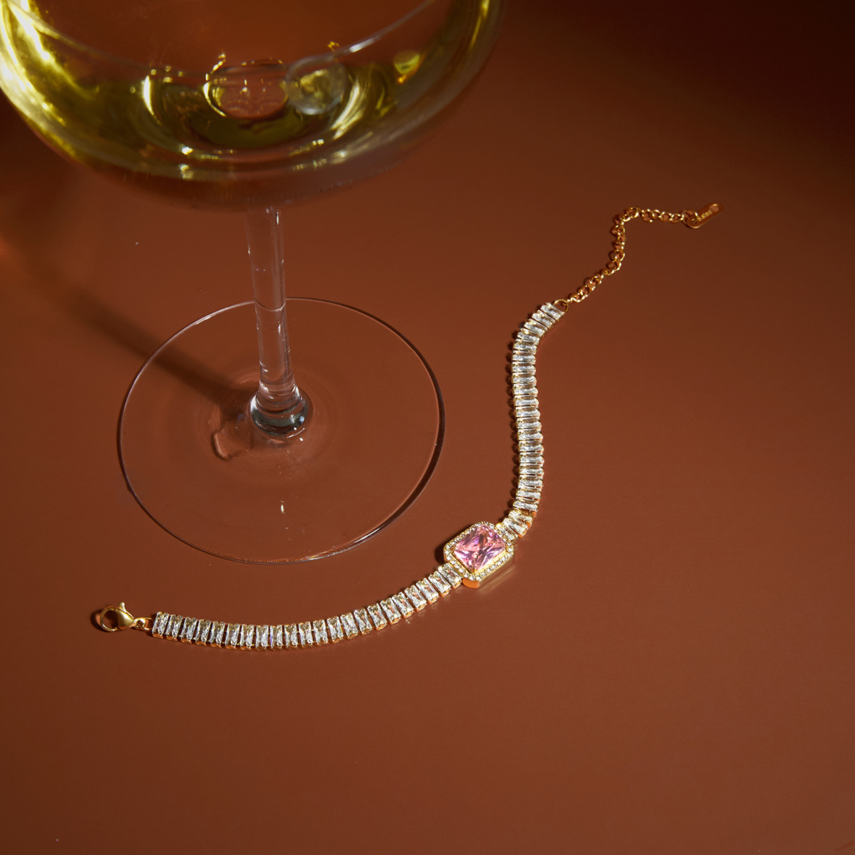 PINK CHAMPAGNE TENNIS BRACELET 22548 — view 3
