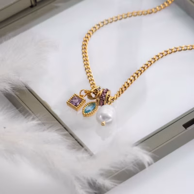 AMETHYST & PEARL CHARM CHOKER 21384