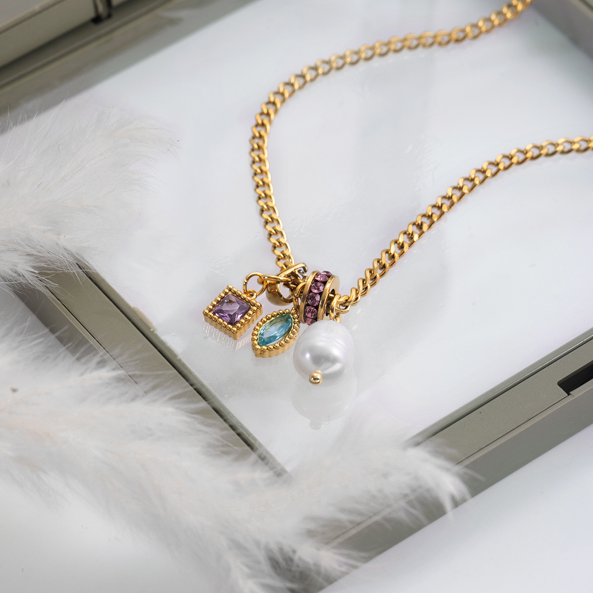 AMETHYST & PEARL CHARM CHOKER 21384