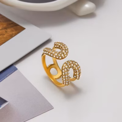 GOLDEN LINK PAVE CUFF RING 22457
