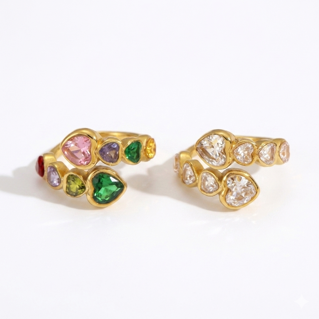 RAINBOW & DIAMOND HEART RING 21211