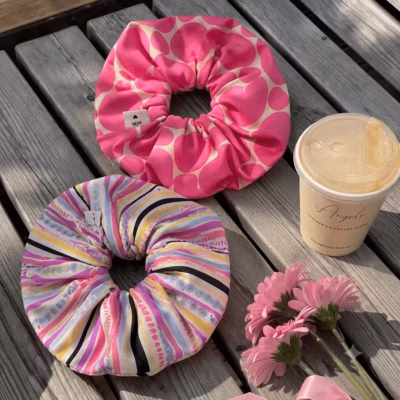 PINK LEMONADE & RAINBOW STRIPES SCRUNCHIES 10714