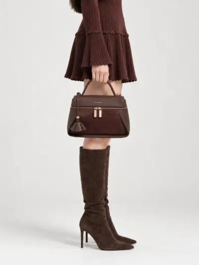 SUEDE-MIX VANITY CROSSBODY BAG — ΤΣΑΝΤΕΣ