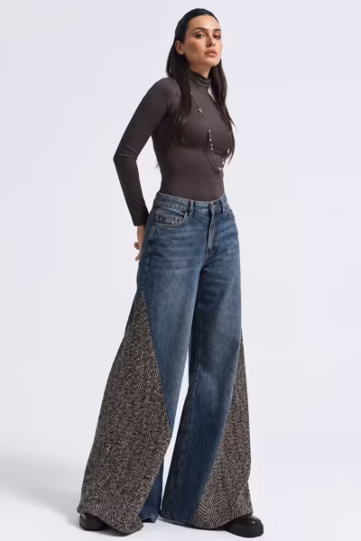 HERRINGBONE PANEL ELEPHANT LEG JEANS — ΠΑΝΤΕΛΟΝΙΑ