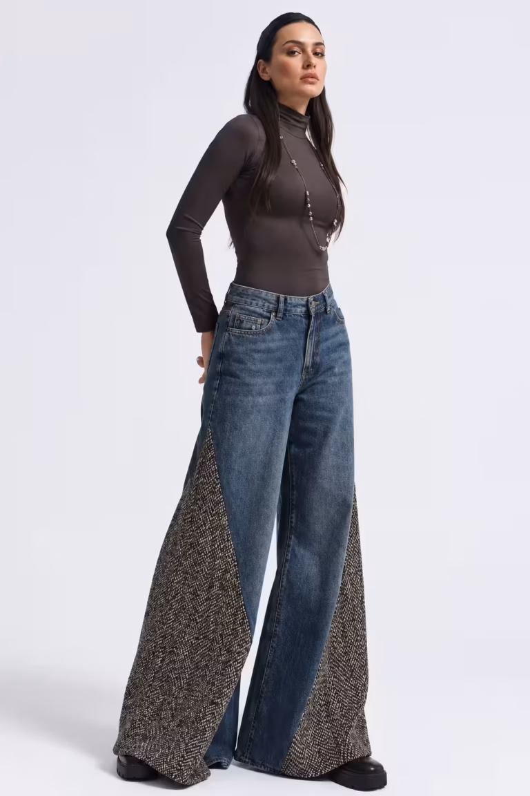 HERRINGBONE PANEL ELEPHANT LEG JEANS — ΠΑΝΤΕΛΟΝΙΑ