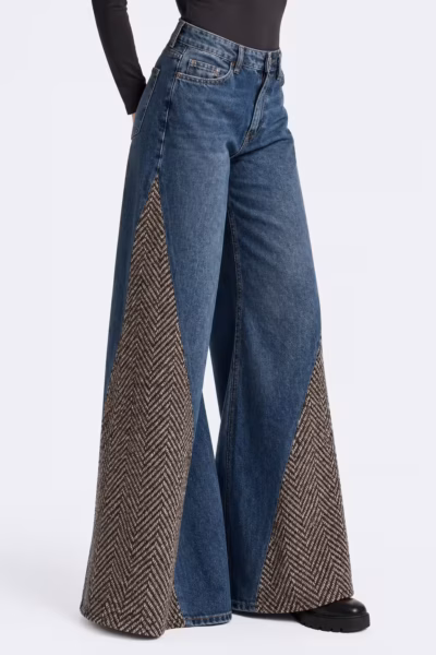 HERRINGBONE PANEL ELEPHANT LEG JEANS — ΠΑΝΤΕΛΟΝΙΑ (4)