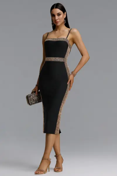 GILDED GLAMOUR CHAIN-TRIM BANDAGE MIDI DRESS BB1201 — ΦΟΡΕΜΑΤΑ (5)