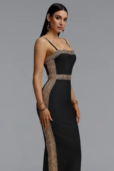 GILDED GLAMOUR CHAIN-TRIM BANDAGE MIDI DRESS BB1201 — ΦΟΡΕΜΑΤΑ (4)