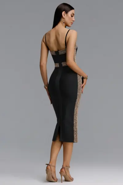 GILDED GLAMOUR CHAIN-TRIM BANDAGE MIDI DRESS BB1201 — ΦΟΡΕΜΑΤΑ