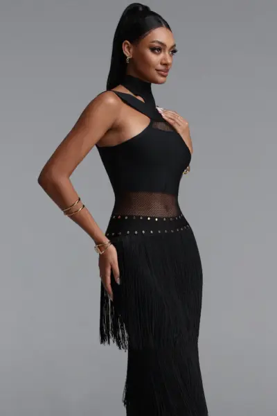 NOIR FRINGE & STUDS MAXI DRESS BB1205 — ΦΟΡΕΜΑΤΑ (5)