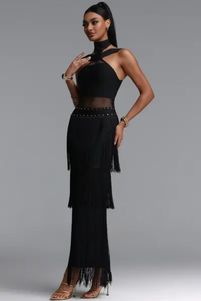 NOIR FRINGE & STUDS MAXI DRESS BB1205 — ΦΟΡΕΜΑΤΑ (4)