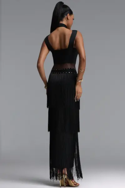 NOIR FRINGE & STUDS MAXI DRESS BB1205 — ΦΟΡΕΜΑΤΑ (2)