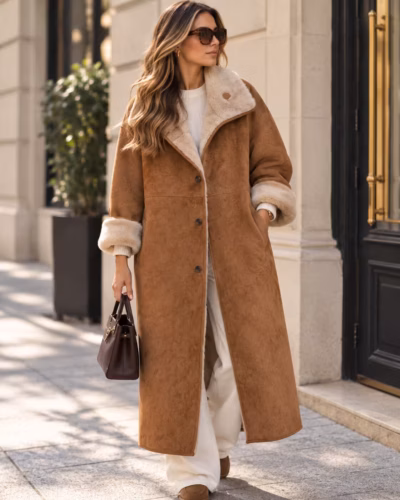 REVERSIBLE LONG FAUX SHEARLING & SUEDE COAT — ΠΑΝΩΦΟΡΙΑ (2)